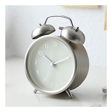 Imagem de Despertador quarto cabeceira despertador simples metal sino relógio clássico Shuang Ling super alto estudante despertador mecânico relógio de mesa mudo números grandes relógio de mesa relógio de