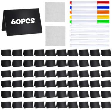 Imagem de 60 peças de mini placas de lousa para alimentos, placa de giz de 10 x 6 cm, etiquetas de alimentos reutilizáveis para festas, casamentos, aniversário, fácil de escrever e limpar