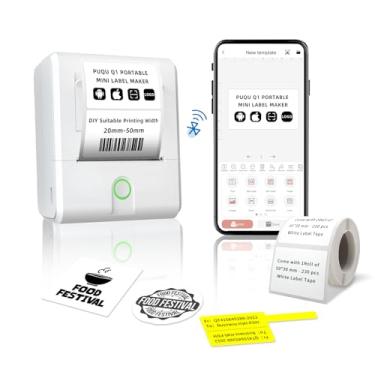 Imagem de PUQU Máquina de etiquetar Q1 com fita de 40 x 30 mm, aplicativo gratuito com 1000 ícones e 200 modelos, impressora de etiquetas Bluetooth portátil de 5 cm para endereço, código de barras, cabo, joias