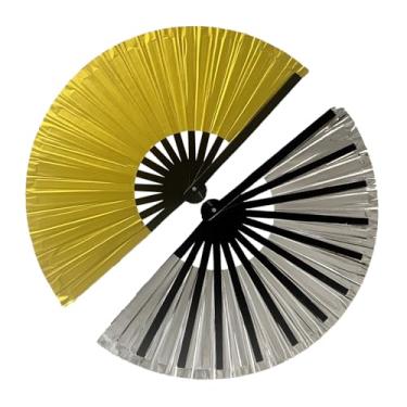 Imagem de dmjuncong 1 ventilador grande dobrável de rave, ventilador portátil Clack, ventilador de mão dourado, para festivais, Halloween, roupas de arco-íris, festa discoteca, decoração de casa e muitas