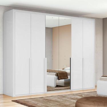 Imagem de Guarda Roupa Casal Ambiente Imperatore 6 Portas Branco Brilho com Kit Sapateira e Espelho – Lopas