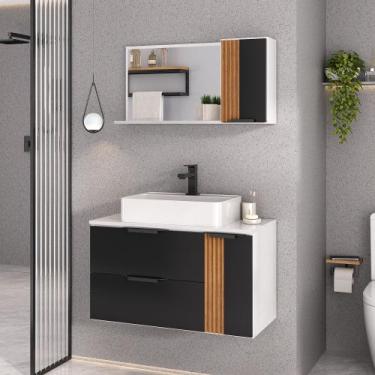 Imagem de Conjunto Gabinete Banheiro DOLPHIN 80cm RIPADO LUXO - MOVEIS JOIA, Bra