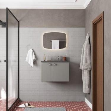 Imagem de Gabinete de Banheiro Montado em Aço Cinza c/ Lavatório Preto Fosco e E