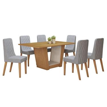 Imagem de Conjunto Sala de Jantar 170cm com 6 Cadeiras  Off White/Amêndoa Clean/Cinza