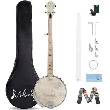 Imagem de Mulucky Banjo de 5 cordas, tamanho completo com 24 suportes, costas abertas, banjos de bordo com cabeça remo, 5º afinador engrenado, pacote de presente com kit para iniciantes - MB1101