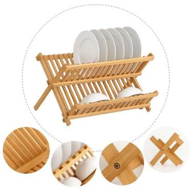 Imagem de Escorredor de Pratos Dobrável em Bambu Natural Ecologicamente Sustentá