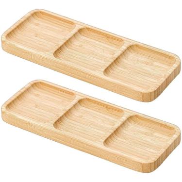 Imagem de Kit 2 Petisqueiras 3 Divisórias 25x10cm Bandeja de Bambu Entradas Plasvale Travessa