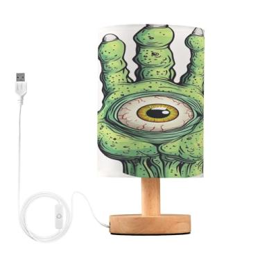 Imagem de Candeeiro de mesa de mão monstro verde com globo ocular com porta USB para sala de estar, decoração de mesa de cabeceira