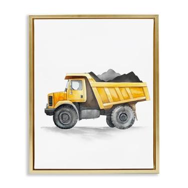 Imagem de Stupell Industries Working Trucks Yellow Dump Truck Gold Framed Floater Canvas Wall Art Design por Christine Simpson Art, 17 x 21