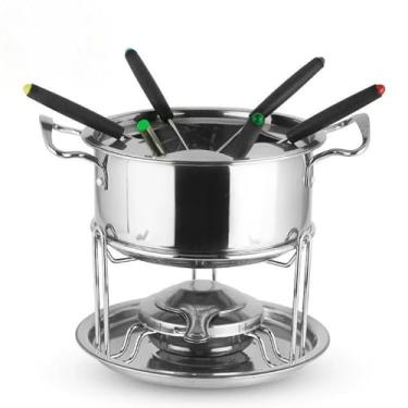 Imagem de Jogo de Fondue em Aço Inox, 11 Peças, 6 Garfos, 1 Litro, Base Giratória para Queijo, Chocolate e Cozinhar, Resistente, para Mesa, Cozinha, Jantar, Inverno Frio