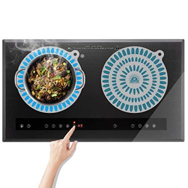 Imagem de KitchenRaku 2 peças de tapete de fogão de indução, protetor magnético para fogão, capa superior redonda de silicone, utilizável como tapetes de micro-ondas (24 cm, azul)