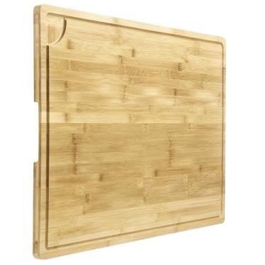 Imagem de GarveeHome Tábua de corte de bambu extragrande, tábua de cortar madeira de 76 x 50 cm para cozinha, bloco de açougueiro com ranhura de suco e alças, tampa superior de fogão, tábua de macarrão sobre a