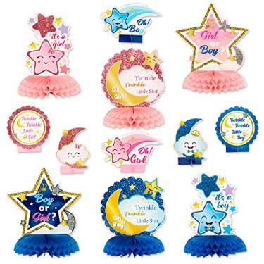 Imagem de Haooryx Centro De Mesa Revelação Sexo Em Formato Favo Mel - 12 Peças Rosa Azul Cintilante Estrelinha Bebê Menino Ou Menina Festa Ele Ela Papel Kit Caft Enfeite Decoração