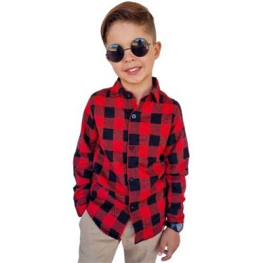 Imagem de Camisa de Menino Xadrez Flanelada Festa Junina Infantil - EwG, Vermelh