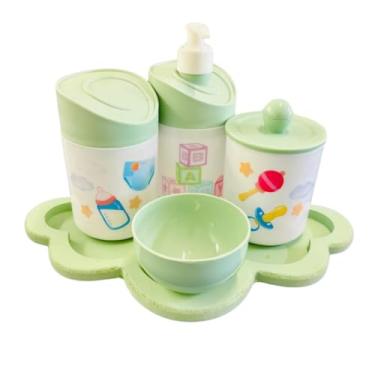 Imagem de Kit Higiene Baby Menina e Menino c/bandeja em MDF (Nuvem Verde/Verde)