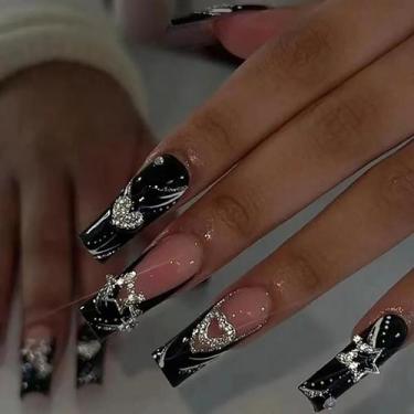 Imagem de Adesivos Pretos Para Unhas Francesas, 24 Peças, Glitter, Estrelas Do A