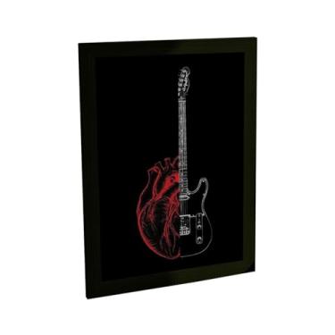 Imagem de Quadro Decorativo Eu Amo Guitarra Coração Ilustração Poster Quarto Sala