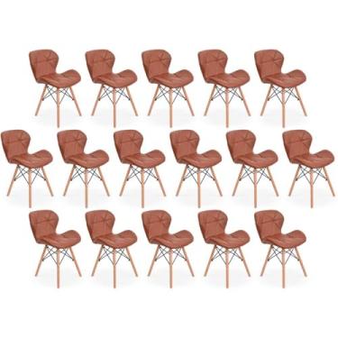 Imagem de Kit 16 Cadeiras de Jantar Charles Eames Slim Wood Estofada - Marrom