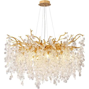 Imagem de Lustres De Iluminação De Luxo Com Luz De Cristal Moderna Lustre De Iluminação De Luxo Com Galho De árvore De Dinheiro Dourado Luminária Pendente Luminárias De, Round D100cm
