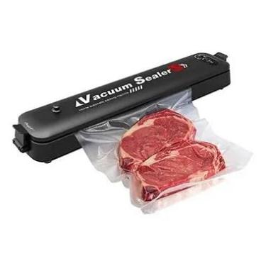 Imagem de Seladora a Vácuo Elétrica para Alimentos, 110V, 37 x 7 x 8 cm, com 10 Embalagens, Preto