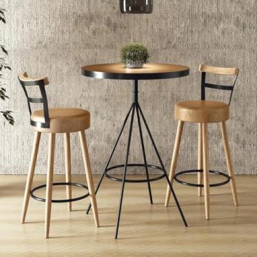 Imagem de Conjunto Mesa Alta Bistrô com 2 Banquetas, Mesa Redonda Preta com Base Tripé, Banquetas 98cm com Assento Estofado, Estilo Industrial (AMARULAA)