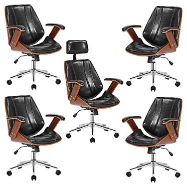 Imagem de Kit 4 Cadeiras de Escritório Juliette Diretor e 1 Presidente Giratórias Preta - Gran Belo
