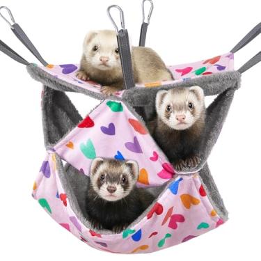 Imagem de Glittme Rede macia para furões de 3 camadas, rede de porquinho-da-índia, lavável, rede de rato, acessórios para gaiola de hamster, brinquedos aconchegantes para cama de furão para animais pequenos
