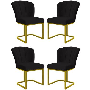 Imagem de Kit 4 Cadeiras Jantar Flor Mesa Cozinha Reforçada Base Metal Dourada Preto