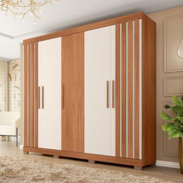Imagem de Guarda Roupa Casal Antonella 5 Portas 2 Gavetas Freijo/Off White - Pnr Móveis