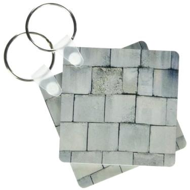 Imagem de 3dRose - TDSwhite – Fotografia Diversas – Parede de tijolos de bloco de cimento empilhado – Chaveiros (kc-285230-1)