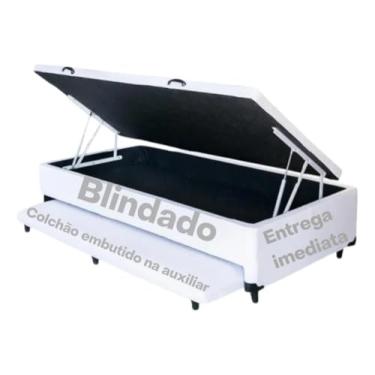 Imagem de Cama Box Baú Solteiro Blindado C/auxiliar - Super Reforçada (Sued Cinza)