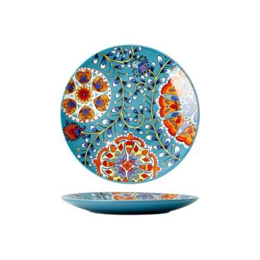 Imagem de Estilo nórdico com utensílios de mesa criativos e requintados de cerâmica de pavão verde pintado à mão - prato pequeno de 21,6 cm