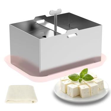 Imagem de Prensa de tofu de aço inoxidável, máquina de paneer SUS304 com toalha de pressão e bandeja coletora, remoção rápida de água e sabor aprimorados, máquina de tofu para tofu firme de 900 g, queijo