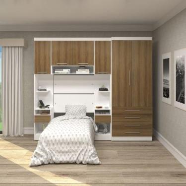 Imagem de Quarto Modulado Solteiro 6 Portas Alpes Luciane, Branco/Avelã