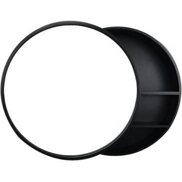 Imagem de Armário De Espelhos Banheiro Quarto Redondo Espelho Redondo Com Prateleira De Armazenamento Montado Na Parede Espelho De Maquiagem Redondo De Madeira, Black, 60cm