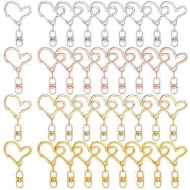Imagem de SOFPLATE 40 peças 4 cores ouro em forma de coração chaveiro giratório clipe de pressão a granel liga metal mola anéis portão ganchos coração chaves acessório lagosta garra fechos para chaveiros bolsas
