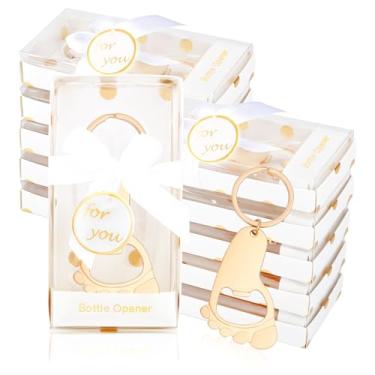 Imagem de Chaveiro com pegada de bebê, 50 peças, abridor de mamadeira, chaveiro de pegada de chá de bebê, lembrança para convidados, chá de bebê, presentes de devolução para lembrancinhas de festa com caixas