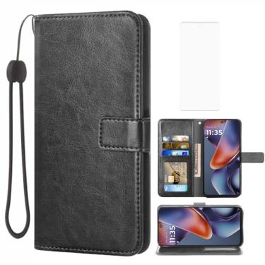 Imagem de Asuwish Compatível com Motorola Moto G 5G 2025 capa carteira protetora de tela de vidro temperado e capa flip de couro suporte suporte acessórios celulares capas de telefone para G5G 5 G G5 mulheres