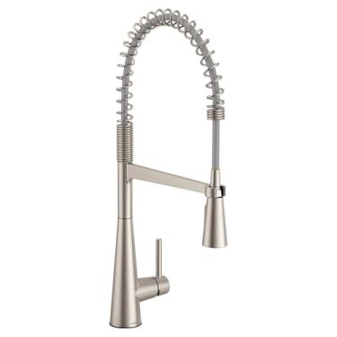 Imagem de Moen Elegante Spot Resist Inoxidável Uma Alça Pré-Enxágue Alta Arc Spring Pulldown Torneira de Cozinha com Power Boost, 5925SRS