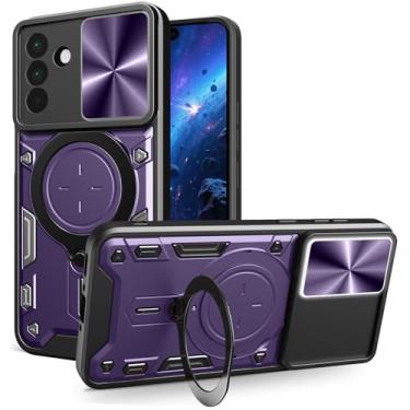 Imagem de CCSmall Capa protetora para Samsung Galaxy A56 com capa de câmera deslizante para homens, à prova de choque de grau militar com suporte grande giratório para Samsung A56 5G JS roxa