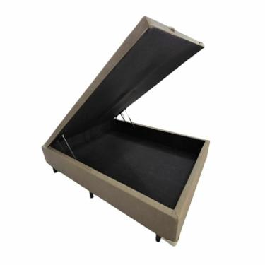 Imagem de Cama Box Bege Com Baú Casal Linhão 1,38x1,88 Pistão A Gás