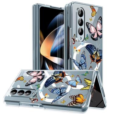 Imagem de MIDIIUGCT Capa magnética para Galaxy Z Fold 4, círculo magnético integrado e carregamento sem fio, capa à prova de choque de grau militar para Z Fold 4 [borboletas coloridas] MUS-CXDZ-06-02
