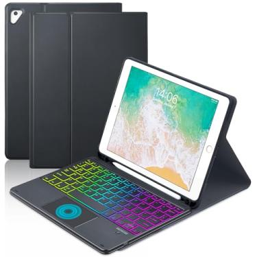 Imagem de MePadKey Capa Com Teclado Touchpad Para Ipad 6ª Geração 2018/5ª 2017, 9,7", Retroiluminação De 7 Cores, Carregamento Tipo C Suporte Lápis, Fit Air 2/Pro 9.7 (Preto)