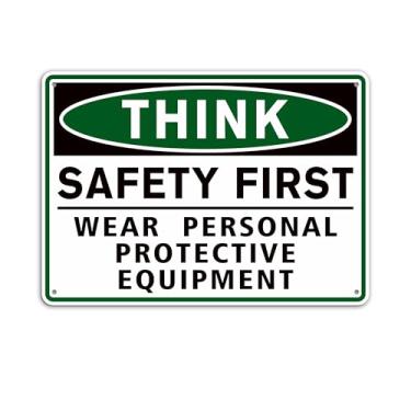 Imagem de Think Safety First Sign Stickers, impermeável, durável, uso de equipamento de proteção pessoal, sinais de segurança para o local de trabalho, laboratório e porta da indústria (verde)