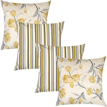 Imagem de Kit 4 Capas de Almofadas Geométrico e Listrado Amarelo Impermeável 45x