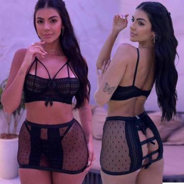 Imagem de Conjunto de Lingerie Sensual Com Saia Transparente Abertura Rendada - 