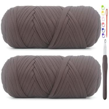 Imagem de Pacote com 2 camisetas para crochê, camiseta marrom, tecido elástico grosso, fio de crochê para iniciantes, bolsa de tricô à mão, cesta/porta-copos / artesanato faça você mesmo/decoração de casa 2 x