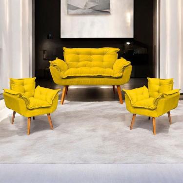 Imagem de Kit Namoradeira Decorativa + 2 Poltronas Para Sala Recepção Manicure Consultório Alice Suede