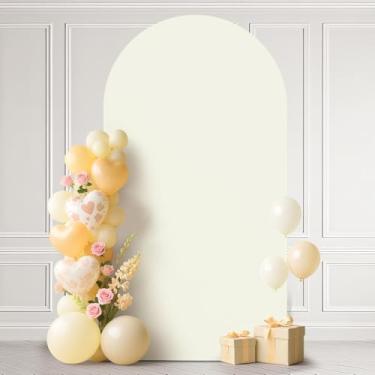 Imagem de Ledido Capa de arco de casamento de 2,5 m, arco de 2,5 m, capas de arco de elastano com elástico para fundo de marfim, suporte redondo Chiara para decoração de festa de aniversário, chá de bebê