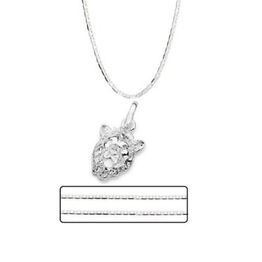 Imagem de Corrente Masculina Rommanel Prata 925 Elo Piastrine Pingente Leão